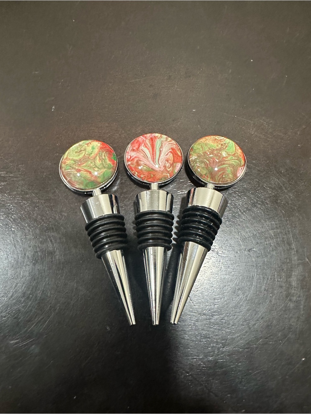 Decorative Red Green Marble Wine Bottle Stopper - Set of 3